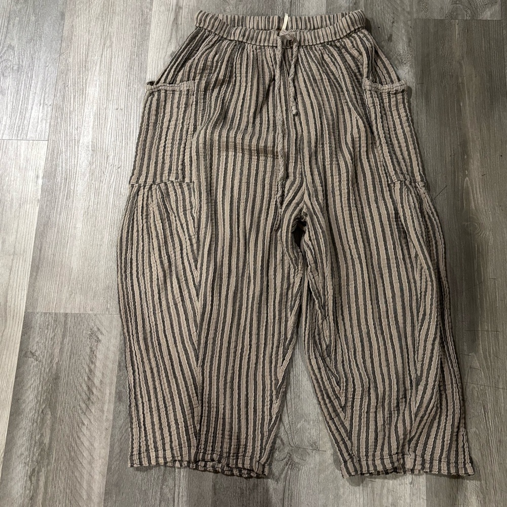 Free People Gray and Cream Striped Pants